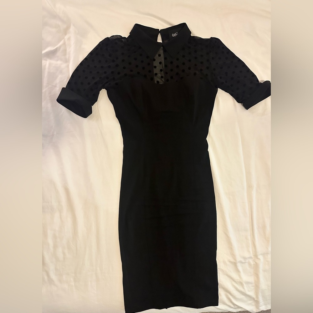 Unique Vintage - Collectif London Black Polka Dot Dress -50’s inspired - SIZE M